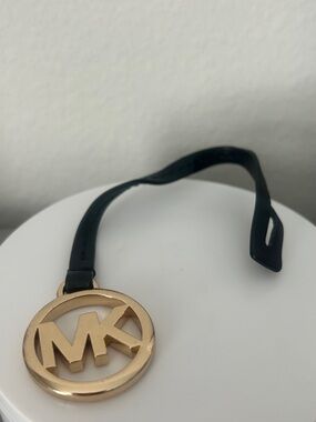 Michael Kors Gold and Black MK Circle Logo Leather Strap Charm